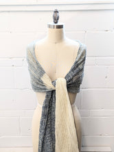 Load image into Gallery viewer, Linen Scarf & Wrap "Blues/Ivory" HT