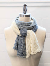Load image into Gallery viewer, Linen Scarf & Wrap "Blues/Ivory" HT