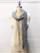 Load image into Gallery viewer, Linen Scarf & Wrap "Blues/Ivory" HT