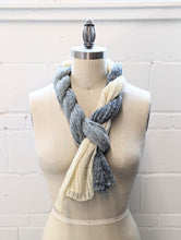 Load image into Gallery viewer, Linen Scarf & Wrap "Blues/Ivory" HT