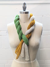 Load image into Gallery viewer, Linen Scarf & Wrap "Green/Mustard/Ivory" SL