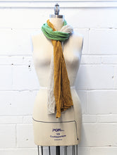 Load image into Gallery viewer, Linen Scarf & Wrap "Green/Mustard/Ivory" SL
