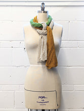 Load image into Gallery viewer, Linen Scarf & Wrap "Green/Mustard/Ivory" SL