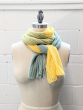 Load image into Gallery viewer, Linen Scarf & Wrap "Yellow/Aquamarine"